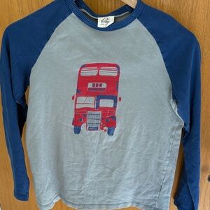 Mini Boden Long Sleeve Shirt with Red Bus Print - Blue and Gray